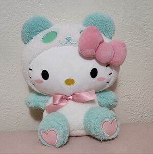 11" Sanrio Hello Kitty Plush Mint Panda Costume With Pink Bow Tie